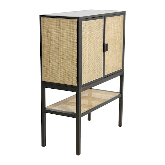 Hello Honey® 47" Boho Woven Rattan and Wood Cabinet with Doors, Shelf